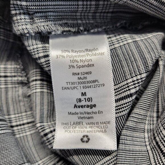 Time And Tru Medium Black Gray Checkered Pull On Casual Dress Straight Leg Pants - Picture 8 of 9